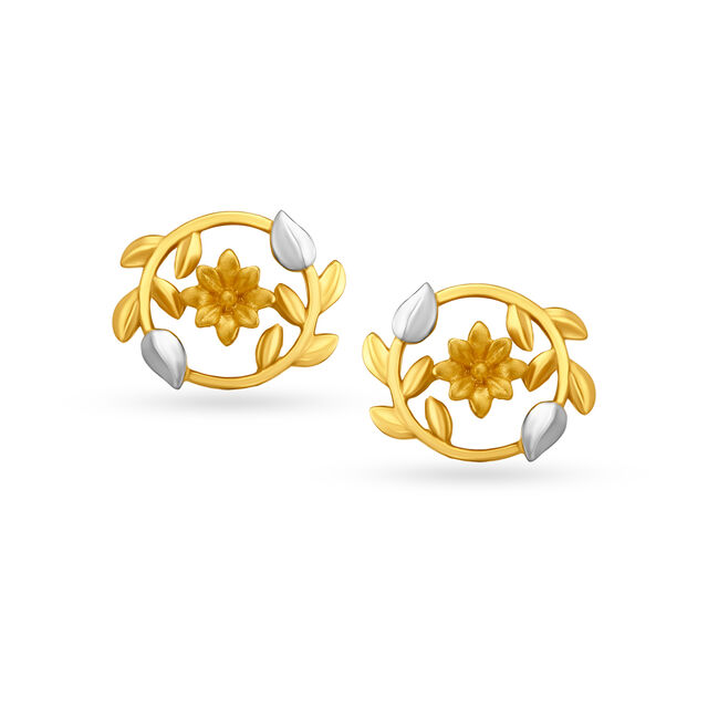 Exquisite Floral Motif Gold Stud Earrings 