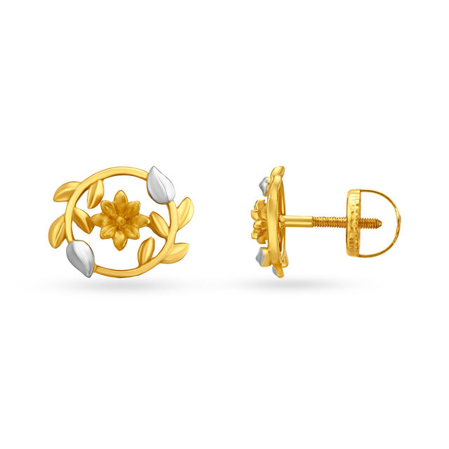 Exquisite Floral Motif Gold Stud Earrings 2