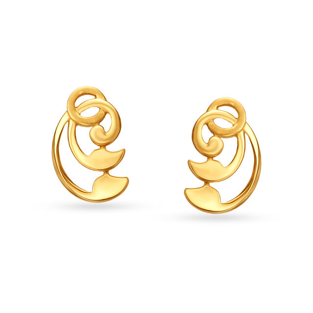 Leaf Motif Gold Stud Earrings 
