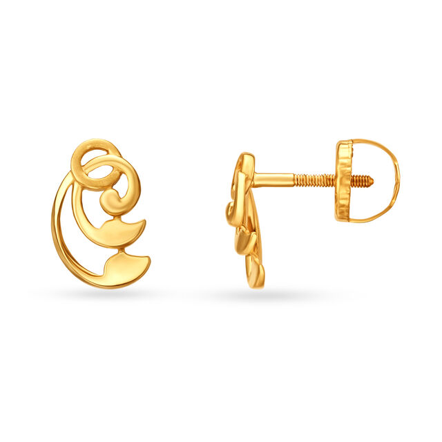 Leaf Motif Gold Stud Earrings 2