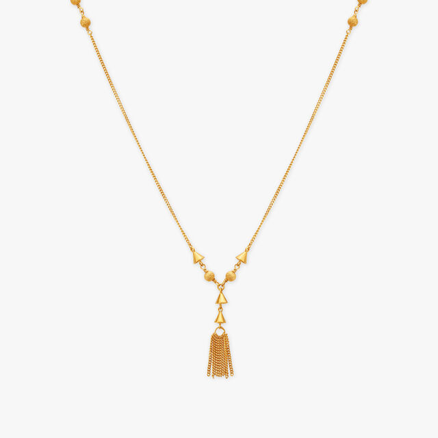Tasseled Triangle Gold Pendant with Chain