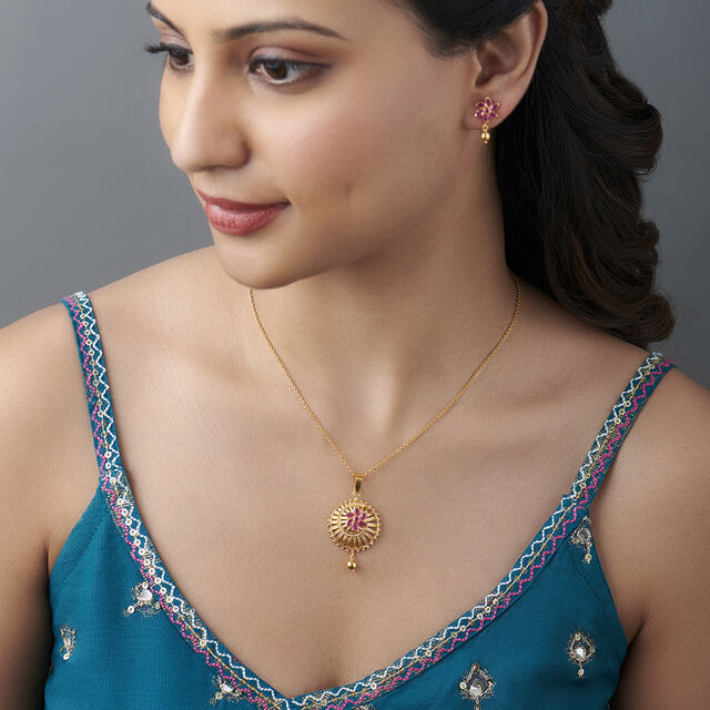Graceful Spiral Ruby Pendant with Chain and Earrings Set,,hi-res 2