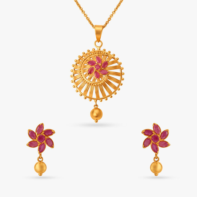 Graceful Spiral Ruby Pendant with Chain and Earrings Set,,hi-res 3
