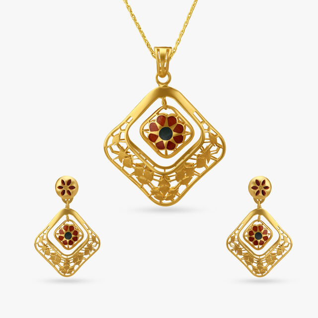 Geometric Pendant and Earrings Set 3