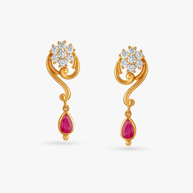 Fiery Flower Diamond Drop Earrings 