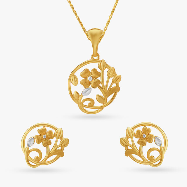 Tanishq Gold Pendant and Earrings Set,,hi-res 3