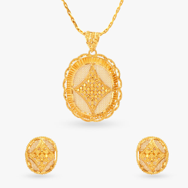 Vintage Gold Pendant and Earrings Set 