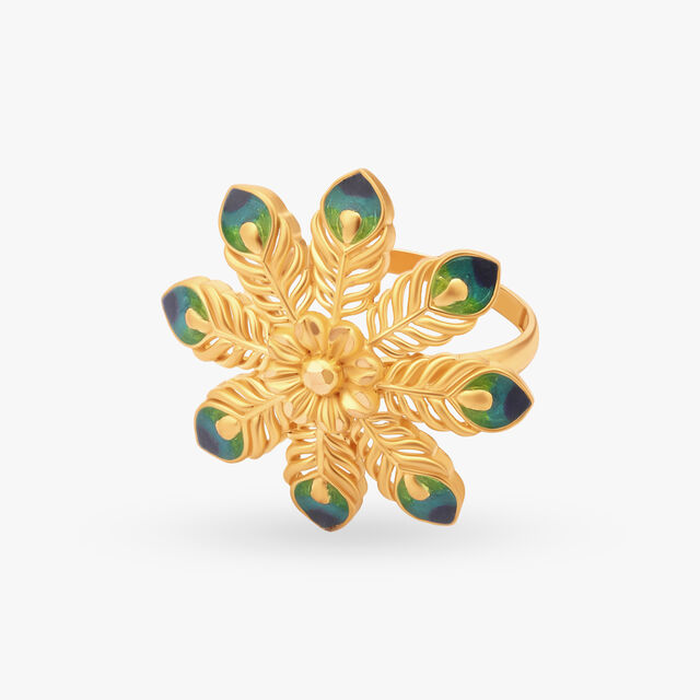 Peacock Plumes Cocktail Finger Ring 2