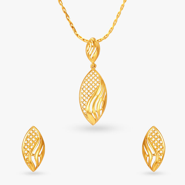 Rhapsodic Gold Pendant and Earrings Set 