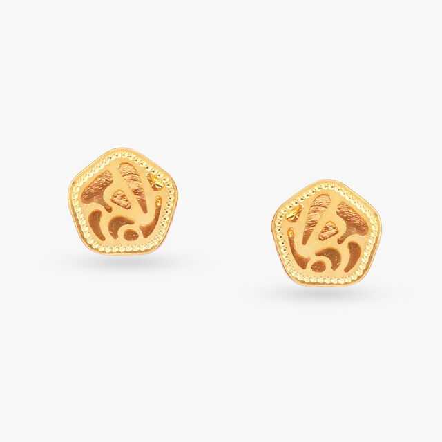 Engraved Gold Stud Earrings 