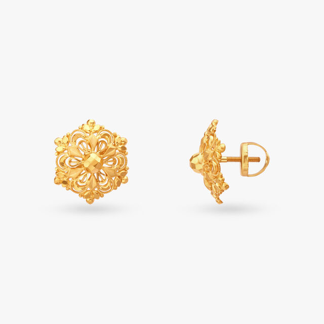 Hexagonal Gold Stud Earrings 2