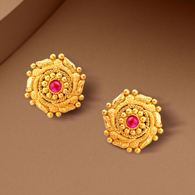 Floral Symphony Gold Stud Earrings