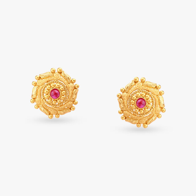 Floral Symphony Gold Stud Earrings