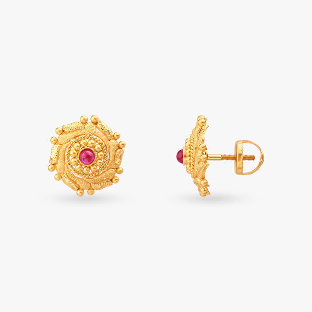 Floral Symphony Gold Stud Earrings