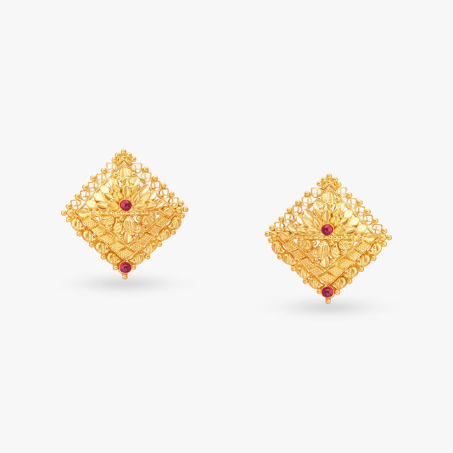 Rhombus Gold Stud Earrings 