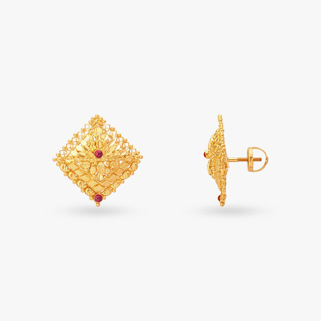 Rhombus Gold Stud Earrings 2
