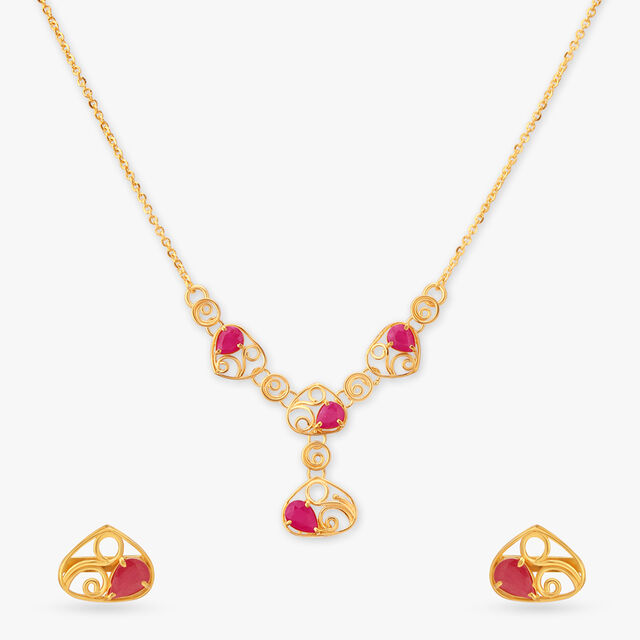 Cascading Swirl Gold Necklace Set 