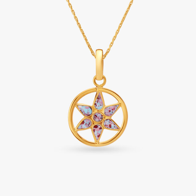 Floral Enamel Gold Pendant 