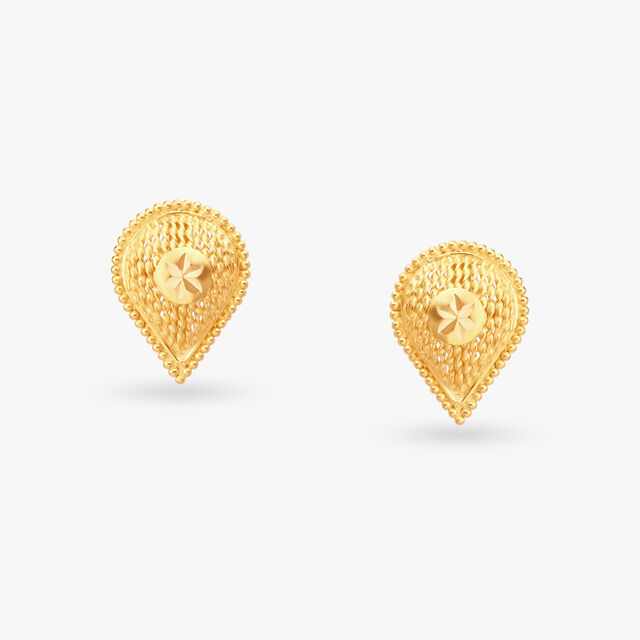 Intricated Teardrop Gold Stud Earrings 