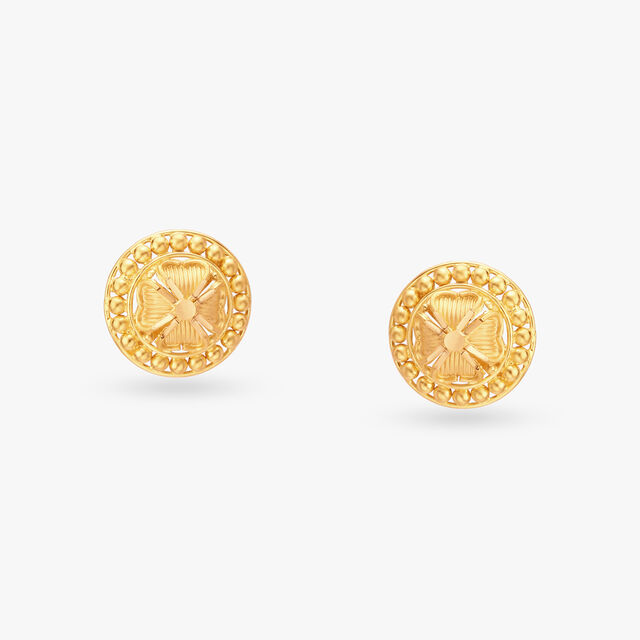 Beaded Gold Flower Stud Earrings 