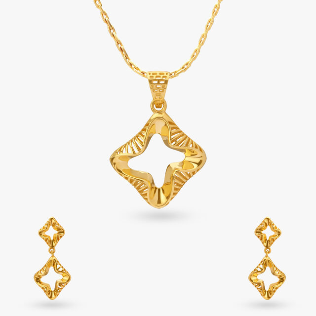 Radiant Starburst Gold Pendant and Earrings Set 