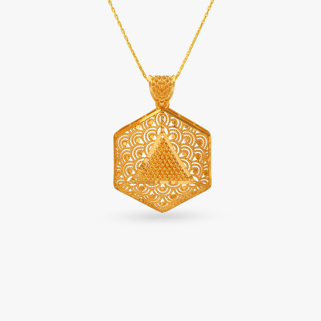 Artful Hexagon Gold Pendant and Earrings Set 2