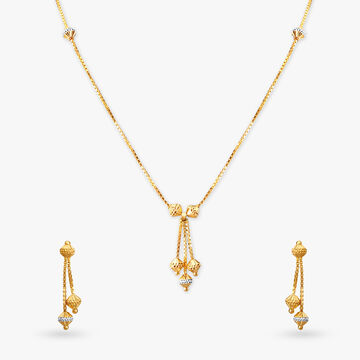 Classic Beaded Gold Pendant with Chain and Earrings Set