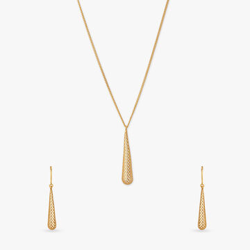 Woven Shine Gold Pendant with Chain and Earrings Set