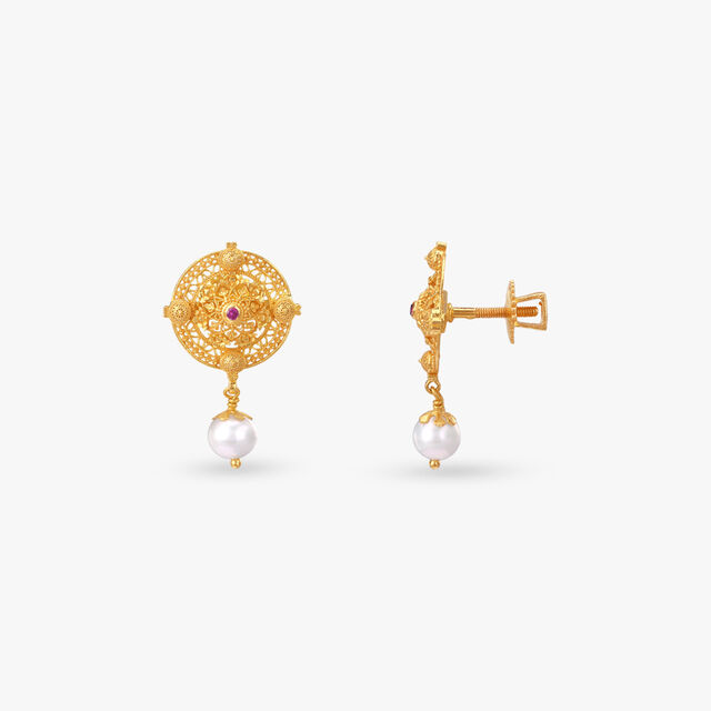 Vintage Swirl Gold Pendant with Chain and Earrings Set