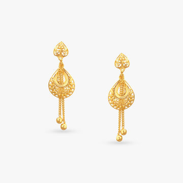 Filigree Teardrop Gold Drop Earrings
