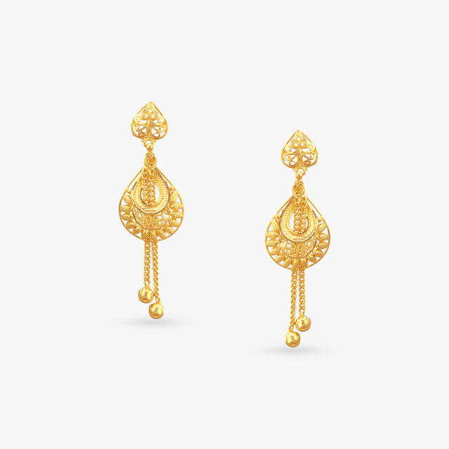 Filigree Teardrop Gold Drop Earrings 