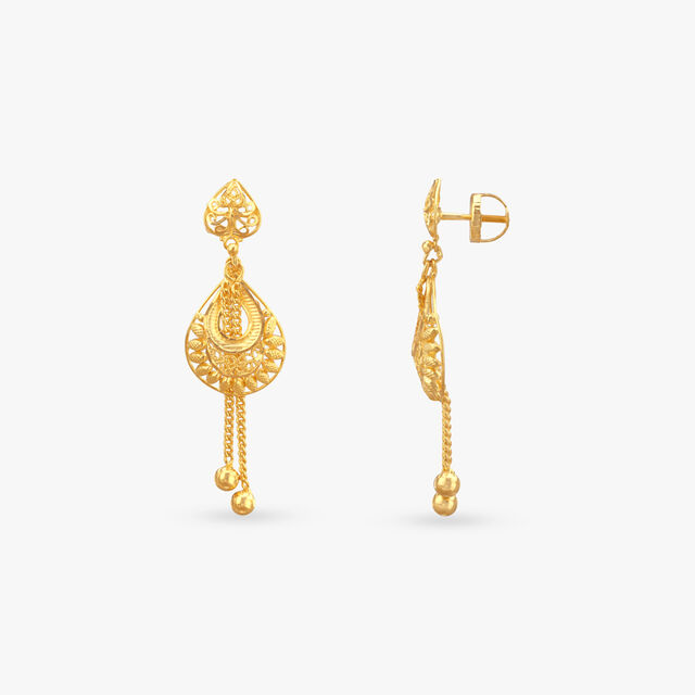 Filigree Teardrop Gold Drop Earrings 2