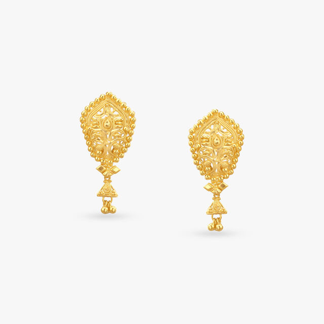 Shield Frame Gold Drop Earrings 