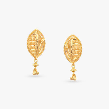 Textured Leaf Gold Drop Earrings