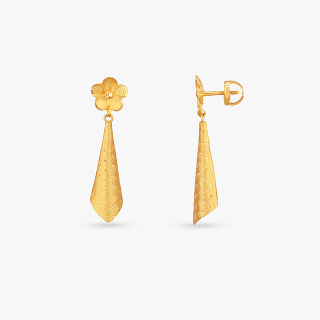 Floral Taper Gold Drop Earrings 2
