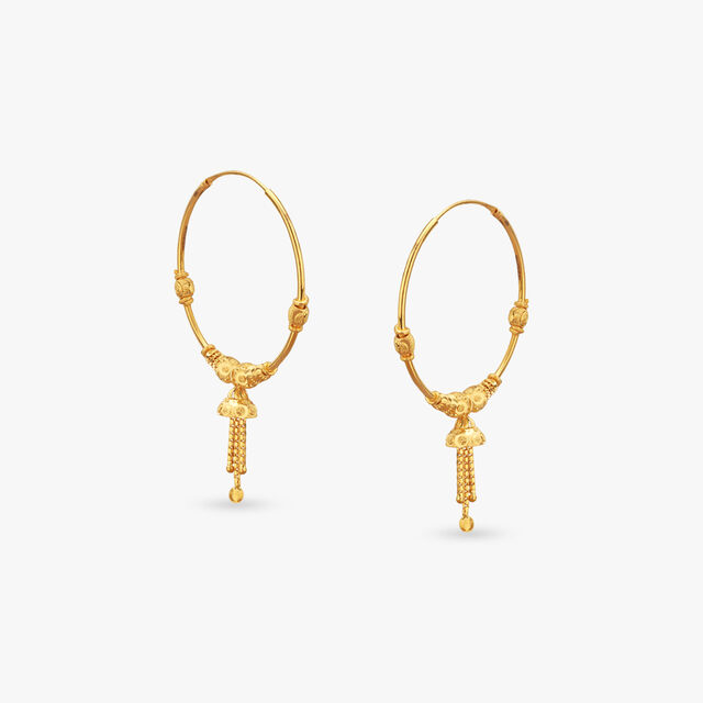 Cone Charm Gold Hoop Earrings