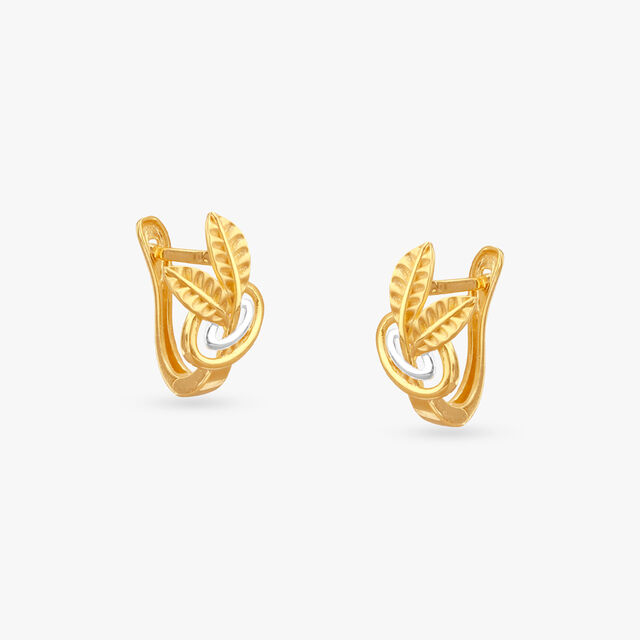 Twin Leaf Gold Hoop Earrings