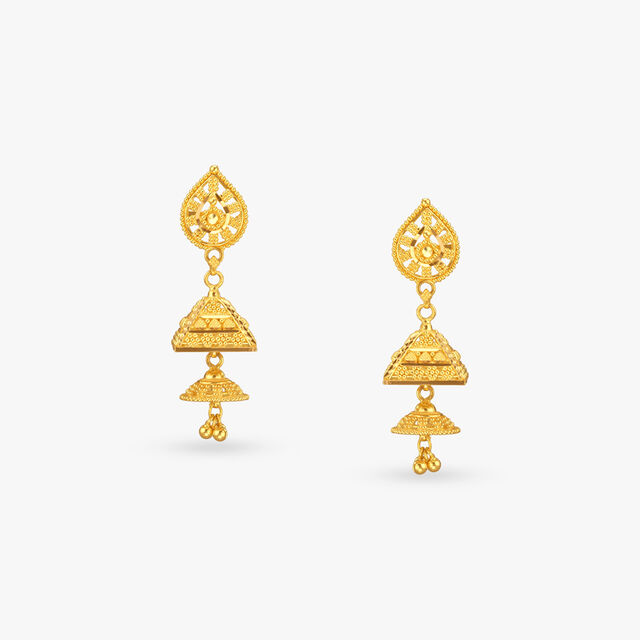 Pyramid Layer Gold Jhumka Earrings 