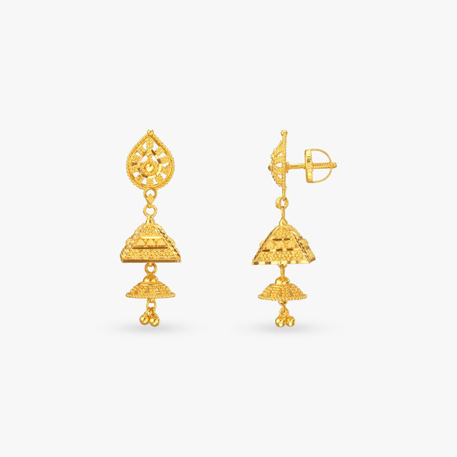 Pyramid Layer Gold Jhumka Earrings 2