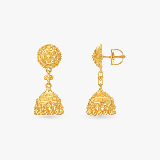 Beaded Edge Gold Jhumka Earrings 2