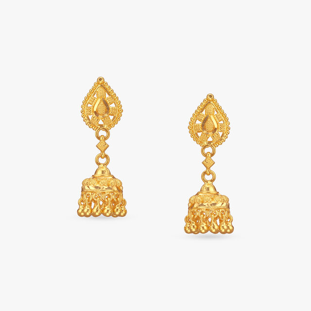 Nakkashi Drop Gold Jhumka Earrings 