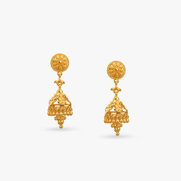Artistic Dome Gold Jhumka Earrings