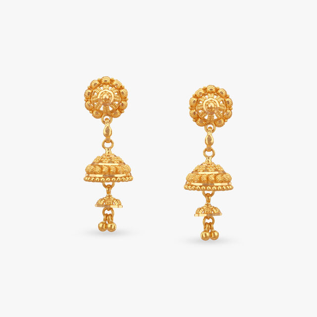 Layered Dome Gold Jhumka Earrings 