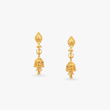 Layered Beads Gold Jhumka Earrings