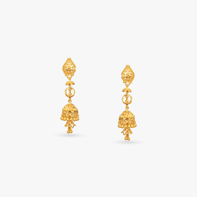 Layered Beads Gold Jhumka Earrings 