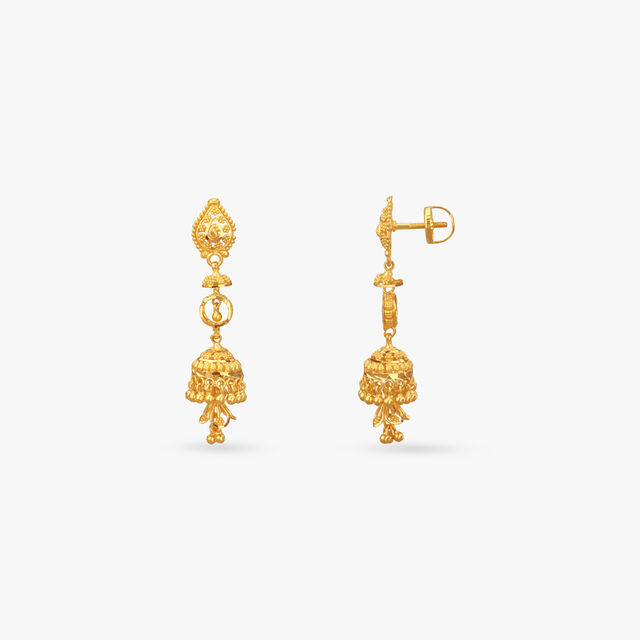 Layered Beads Gold Jhumka Earrings 2