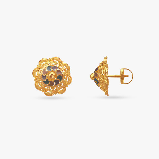 Enamel Bloom Gold Stud Earrings 2