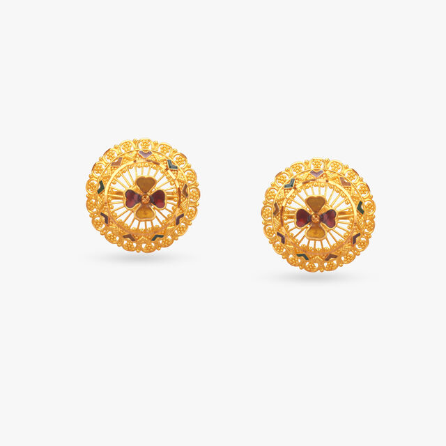 Regal Lattice Gold Stud Earrings 