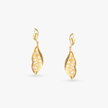 Sculpted Leaf Gold Drop Earrings