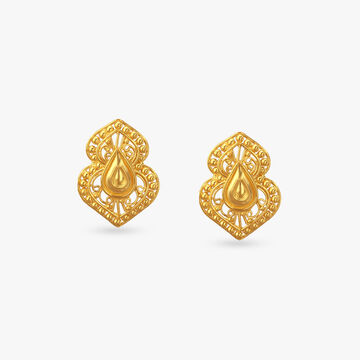 Filigree Drop Gold Stud Earrings